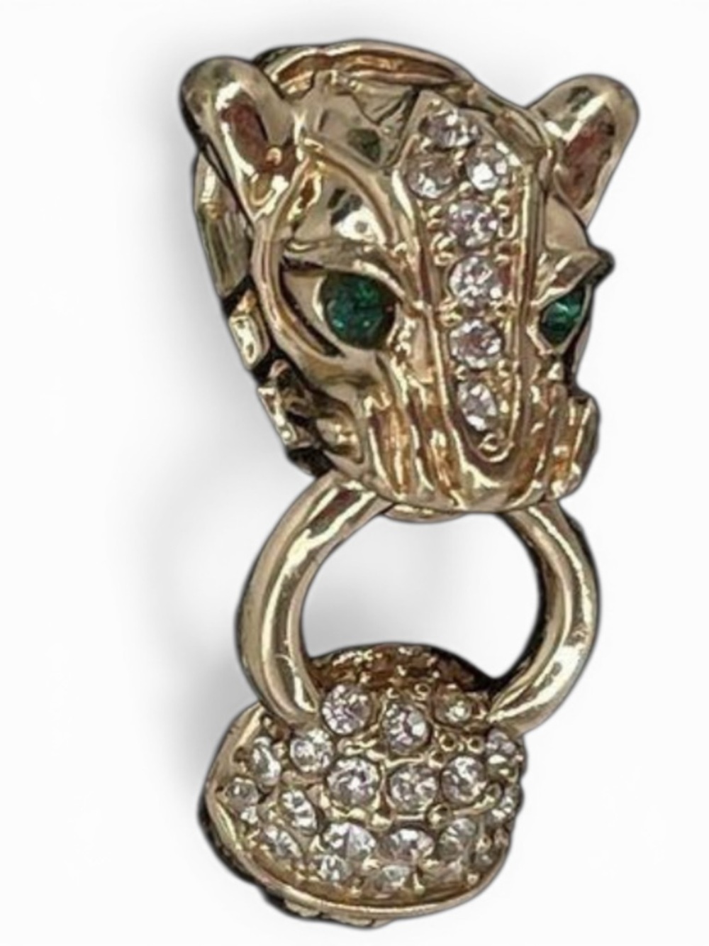 Vintage Banana Republic Panther Ring Gold Tone Rhinestone Green Eyes Statement - Picture 3 of 12
